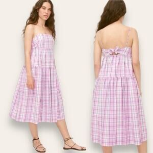 J. CREW DRESS 8 PINK PURPLE COTTON COQUETTE MILKMAID WESTERN CHECK PLAID